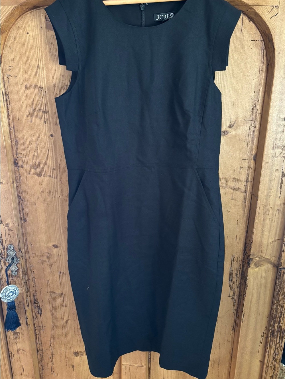 J. Crew Cap-Sleeve Resume Dress Black Linen Sheath Size 12 NWT